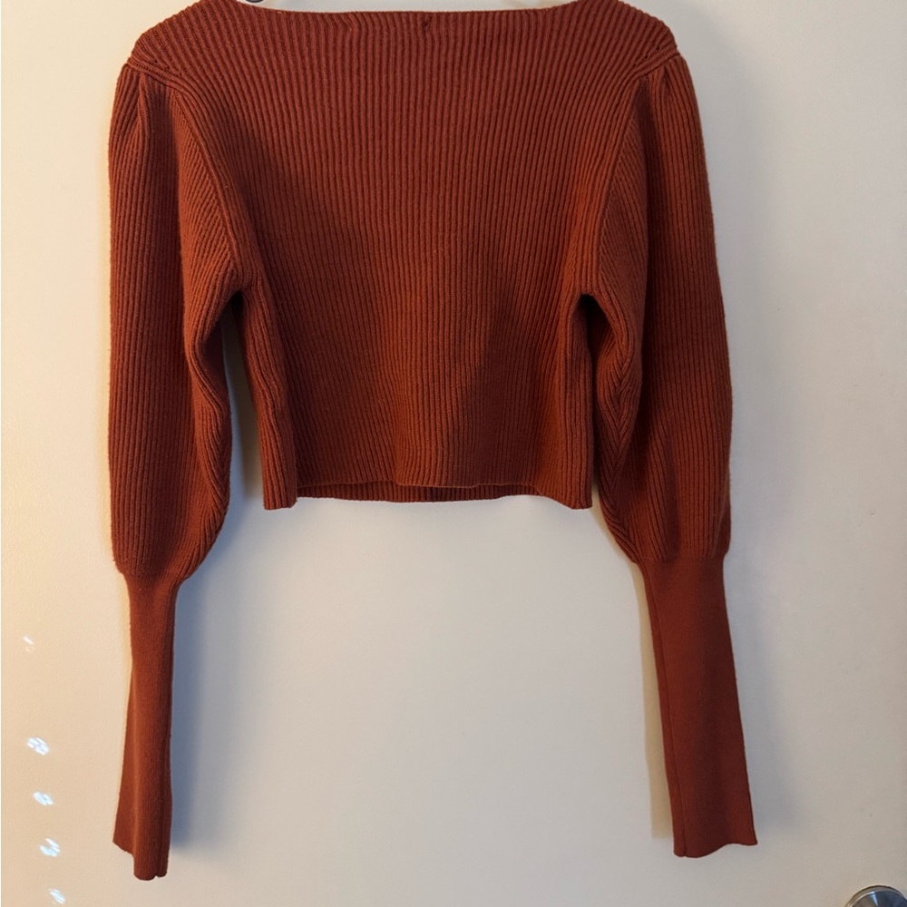 Forever 21 Brown Off-the-Shoulder Sweater with Cropped Design and Puff Sleeves